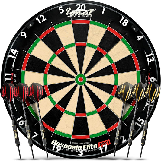 Professional Dart Board Set - Bristle/Sisal Tournament Dartboard with Completely Staple-Free Ultra-Thin Wire Spider + 6 Professional Steel Tip Darts + Darts Accessories + Darts Ebook