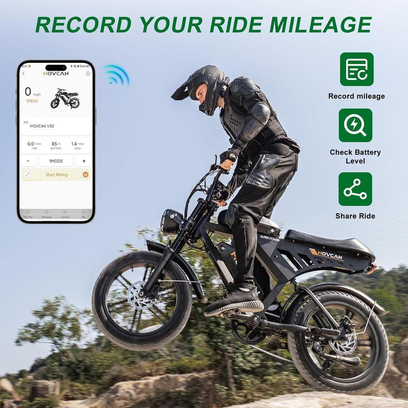 MOVCAN V30MAX/V30 Electric Bike for Adults 1500W/1000W Motor 20" Fat Tire Ebike, 32MPH/28MPH 120/70 Miles,48V 31.2/15.6 AH Dual Battery Hydraulic Disc Brake Electric Motorcycle Bike Full Suspension