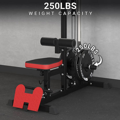 【Fathersdaygift】Lat Tower Fitness Equipment with Lat Pull Down, Lat Row, High & Low Pulley Station, Flip-Up Footplate, and AB Crunch Harness for Home Gym Barbell Clamps